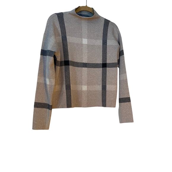 Tahari Gray Plaid Cropped Sweater Large - Picture 1 of 5